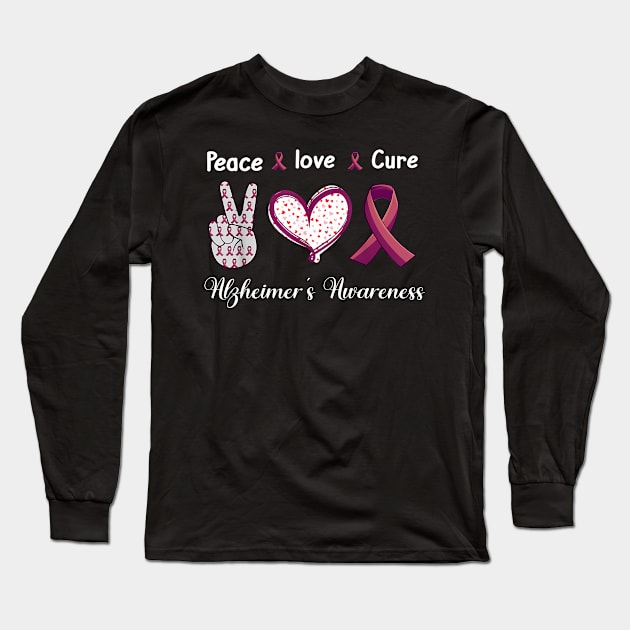 Peace Love cure alzheimer's awareness Long Sleeve T-Shirt by New Hights